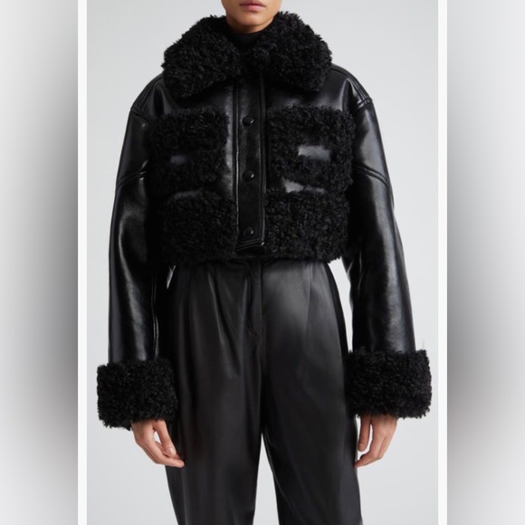 Stand Studio Jackets & Blazers - NWT $575 Stand Studio Fleur Faux Shearling Trim Crop Faux Leather Jacket - 2 US!